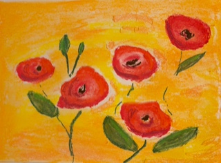 Red poppies on an orange background