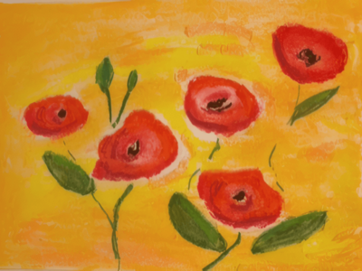 Red poppies on an orange background artwork